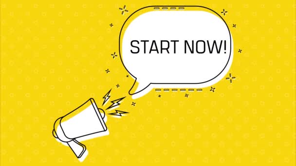 Start Now Megaphone Yellow Speech Bubble Quote Blog Management Concept — Stock Video