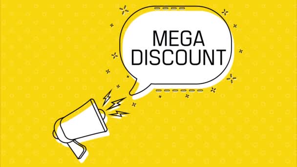 Mega Desconto Megafone Banner Promoção Publicidade Discurso Marketing Animação Movimento — Vídeo de Stock