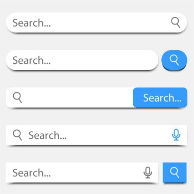 Bir dizi internet arama paneli. Bilgi arama sistemi. İnternet arama sistemi. Vektör illüstrasyonu