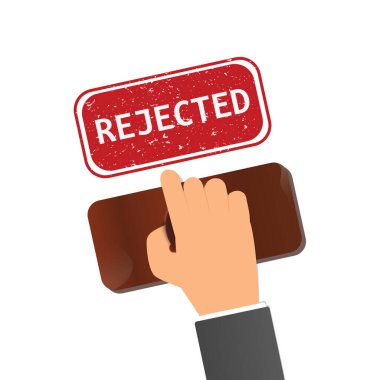 Kauçuk damga elinde. Noter, bir kağıda bir kelime yazmayı reddetti. Vektör illüstrasyonu