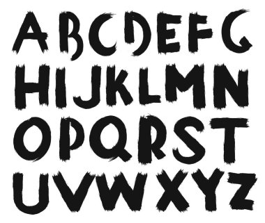 El çizimi alfabe. Kaligrafi yazı tipi. Modern fırça harfleri. Grunge tarzı alfabe.