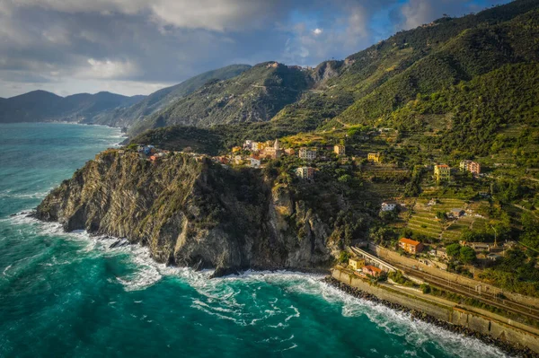 Luftaufnahme Von Corniglia Und Der Küste Der Cinque Terre Italien — Stockfoto