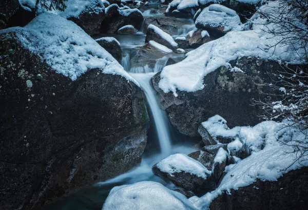 Vista Inverno Sobre Cachoeira Nardis Val Genova Parque Natural Adamello — Fotografia de Stock