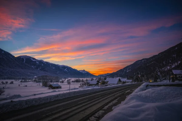 Vista Pôr Sol Waidegg Perto Tressdorf Fronteira Entre Itália Áustria — Fotografia de Stock
