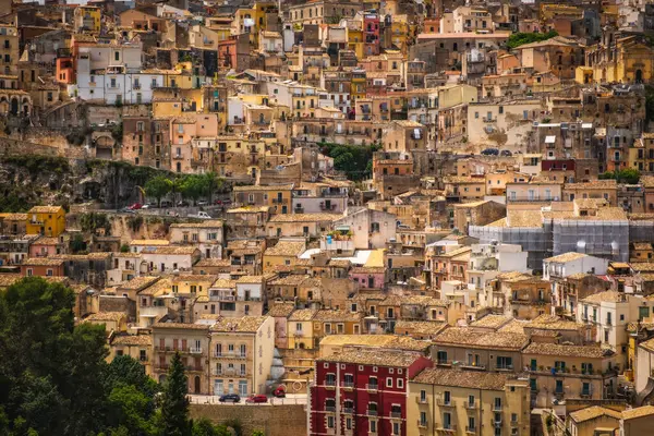 stock image Detail of tightly packed homes in Ragusa Ibla, Sicily, Italy. June 2023