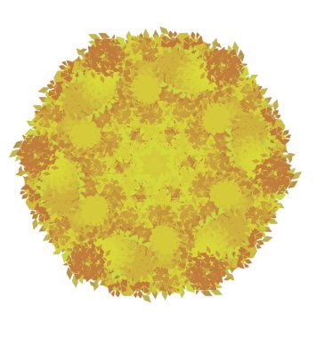 Mandala, yaz mevsiminde renkli ağaçların en üst manzarası, soyut buket sarı çiçekler.