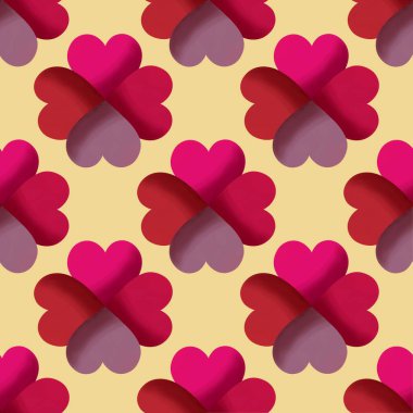 seamless pattern with Colorful Red Heart Design, Heart flower, Heart shaped balloon on yellow background design for background, textile, tile, mosaic,rug, wallpaper, clothing, wrap, batik, fabric, embroidery style-illustration clipart