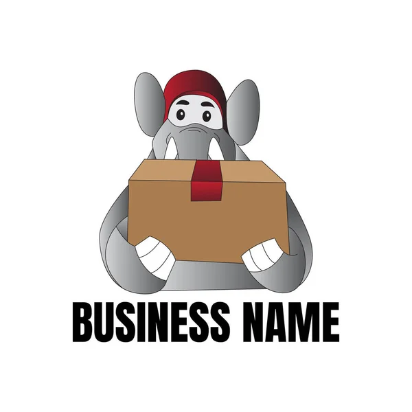 Elefanten Kurier Logo Mit Einem Karton Paket — Stockvektor