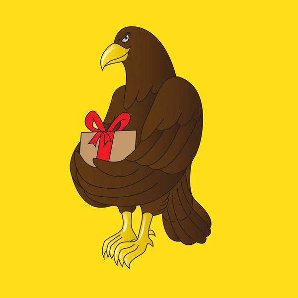 Eagle Holding Gift Box Cartoon Character — Stock Vector