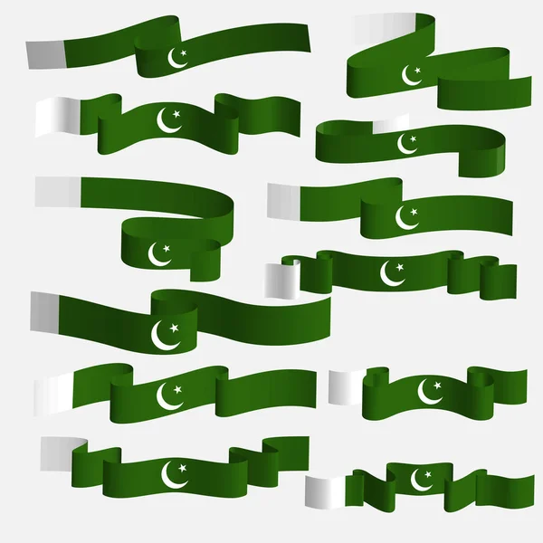 Ensemble Faisceaux Vectoriels Drapeau Ruban Pakistan — Image vectorielle