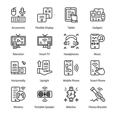 Sound, Drone, Extreme Camera, VR Gözlükleri, Sanal Gerçeklik, Klavye, Joystick, Controller, Smart Glasses, Flash Drive, Hafıza Kartı, Fare Gözetleme, Taslak Simgeler - Felç Oldu, Vektörler