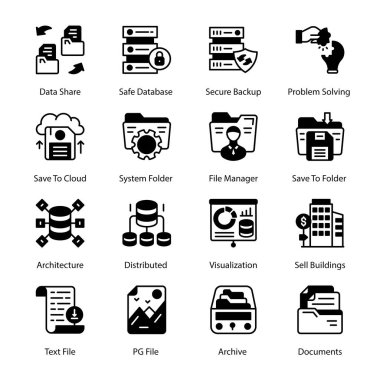PDF Dosyası, CSV Dosyası, Pano, Harf Kaydet, Belgeyi Kaydet, Gönder, Seç, Sorgula, İşaret Simgeleri - Solid, Vektörler