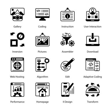 Ağ Sosyal, Ortam Pazarlama, Dosya Paylaşımı, Sistem Güncellemesi, Küresel Sunucu, Süreç Boyutu, Kabartma Simgeleri - Solid, Vektörler