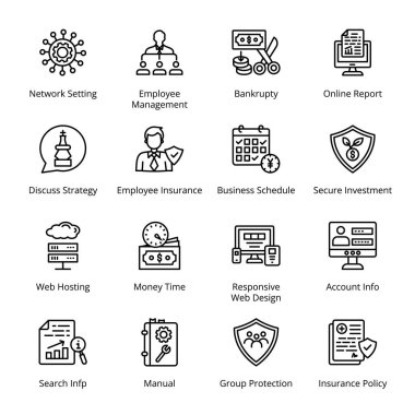 Ağ Ayarlama, Çalışanların Yönetimi, İflas, Çevrimiçi Rapor, Web Sunucusu, Para Zamanı, Yanıt Web Tasarımı, Hesap Bilgisi, Grup Koruma, Sigorta Politikası, Taslak Simgeler - Felç, Vektörler