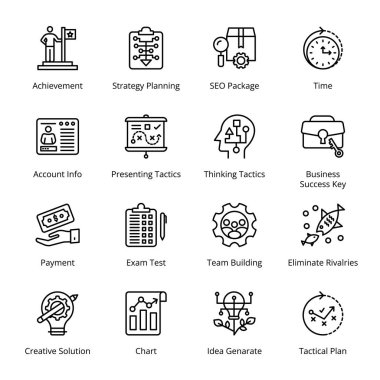 Başarı, Strateji Planlama, SEO Paketi, Zaman, Ödeme, Sınav Testi, Takım Yapımı, Rekabetleri Ortadan Kaldırma, Fikir Oluşturma, Taktik Plan, Hesap Bilgileri Simgeleri - Felç Oldu, Vektörler