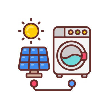 Vektör olarak Güneş enerjili çamaşır makinesi simgesi. Logotype