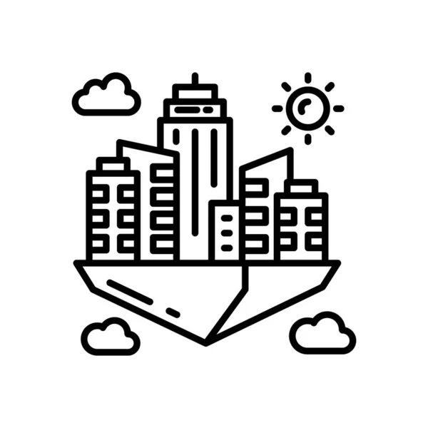 Icona Della Città Galleggiante Nel Vettore Logotipo — Vettoriale Stock
