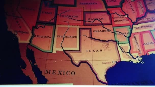 Стара Кольорова Карта Сполучених Штатів Америки Знайдена Випадково — стокове відео