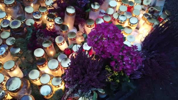 Bougies Pour Commémoration Des Morts Jour Automne — Video
