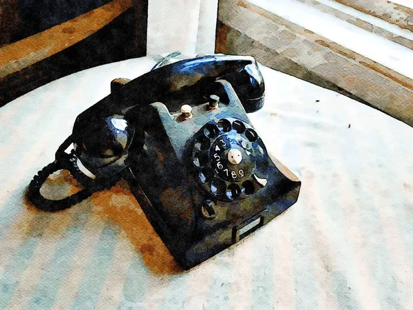 Egy Antik Fekete Telefon Telefonnal Múlt Századból Még Mindig Működik — Stock Fotó