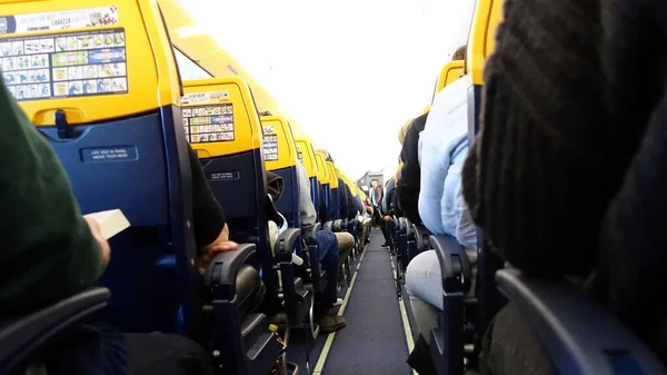 Roma Itália Março 2023 Corredor Interior Assentos Avião — Fotografia de Stock