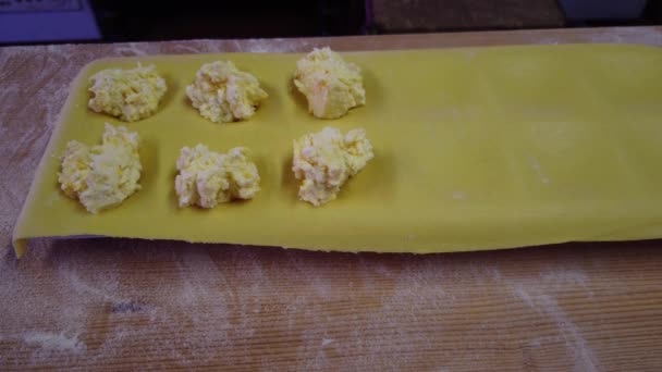 Video Preparation Homemade Ricotta Saffron Ravioli Traditional Italian Dish — Stock Video
