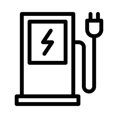 EV şarj ana hatları simgesi. Elektrikli araba şarj istasyonu illüstrasyonu.