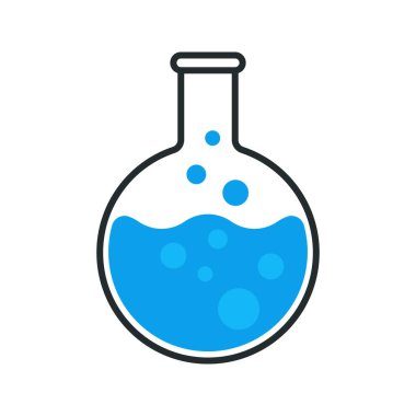 Kimya laboratuarı ikonu. Yuvarlak cam şişe çizimi.