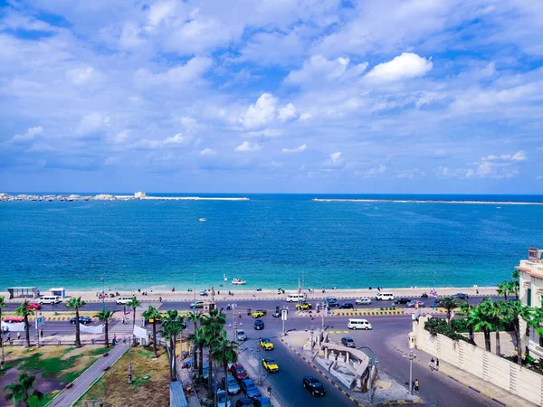 Moře Oblohou Mraky Skály Alexandrii Egypt — Stock fotografie