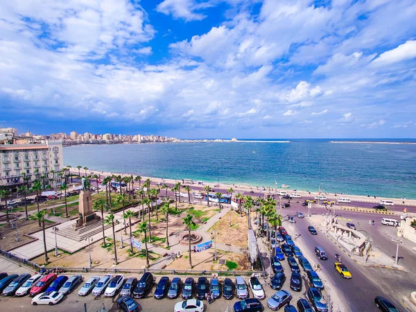 Kust Met Lucht Wolken Rotsen Alexandrië Egypte — Stockfoto
