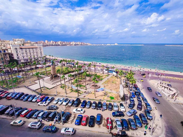 Kust Met Lucht Wolken Rotsen Alexandrië Egypte — Stockfoto