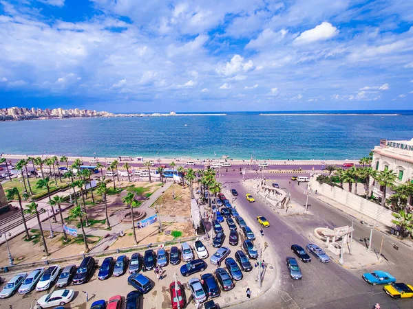 Bord Mer Avec Ciel Nuages Rochers Alexandrie Egypte — Photo