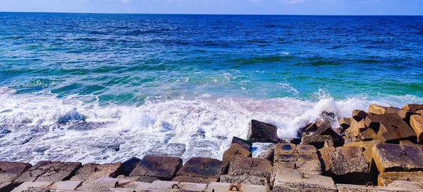 Havsstrand Med Himmel Moln Och Klippor Alexandria Egypten — Stockfoto