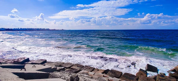 Seashore Con Cielo Nuvole Rocce Alessandria Egitto — Foto Stock