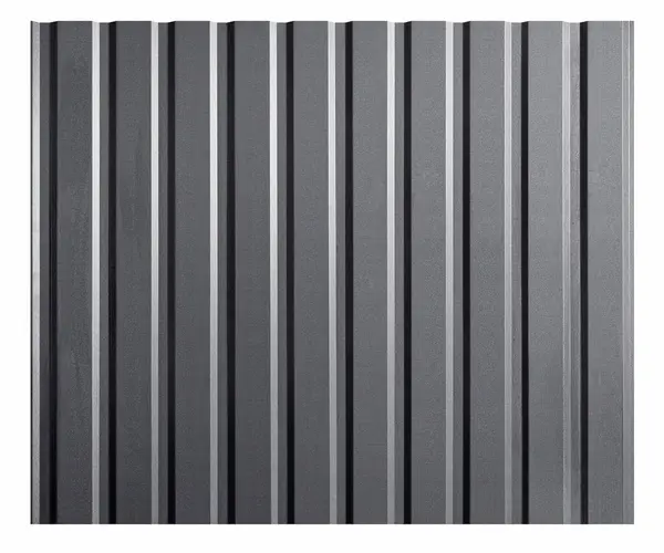 stock image Flat roofing sheet isolated on white background. Galvanised steel corrugated profile. Standing seam metal roof panel with striations and ribs for roofing building, house and wall covering.