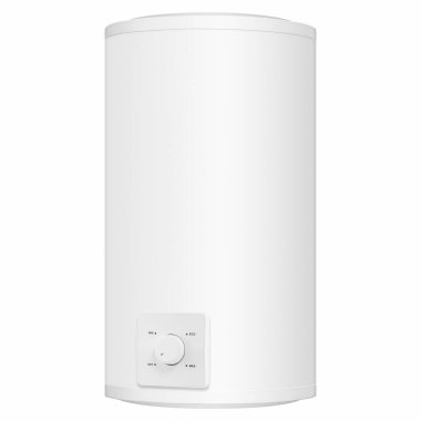 Büyük ev bütçeli su ısıtıcısı. Büyük, modern bir kombinasyon kazanı. Yaygın elektrik depolama tankı su ısıtıcısı. Beyaz arka planda geleneksel enerji-verimli ev ısıtma sistemi