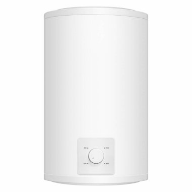 Büyük ev bütçeli su ısıtıcısı. Büyük, modern bir kombinasyon kazanı. Yaygın elektrik depolama tankı su ısıtıcısı. Beyaz arka planda geleneksel enerji-verimli ev ısıtma sistemi