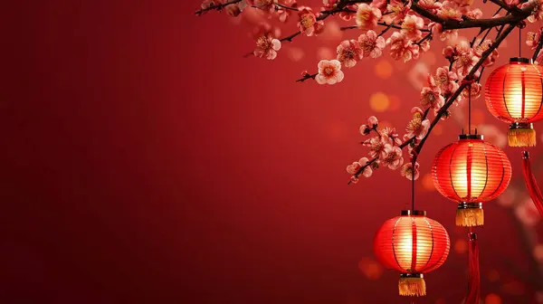 Lanterne Cinesi Sfondo Con Spazio Copiato 2024 Felice Anno Nuovo — Foto Stock