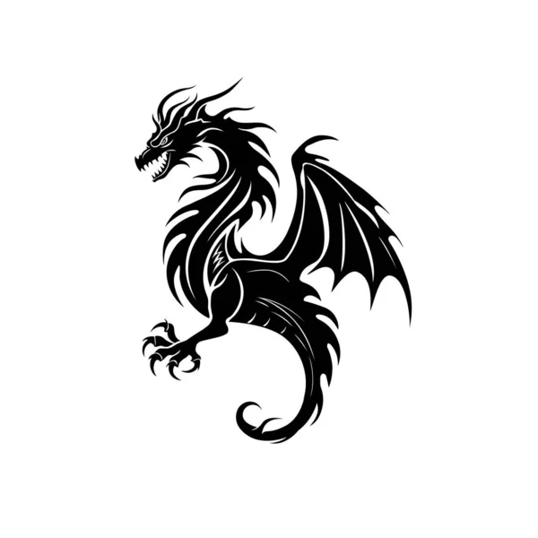 Dragon Siluett Ikon Isolerad Vit Bakgrund Emblem Design Dragon Logotyp — Stock vektor