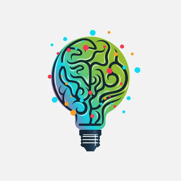 Idea Creativa Bombilla Cerebro Aislados Fondo Datos Cerebrales Concepto Inicio — Vector de stock