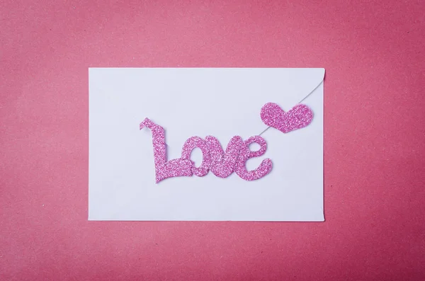 Розовом Бумажном Фоне Любовные Письма Сердце Стоковая Картинка