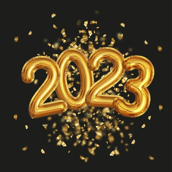 golden foil balloons 2023 and glitter confetti
