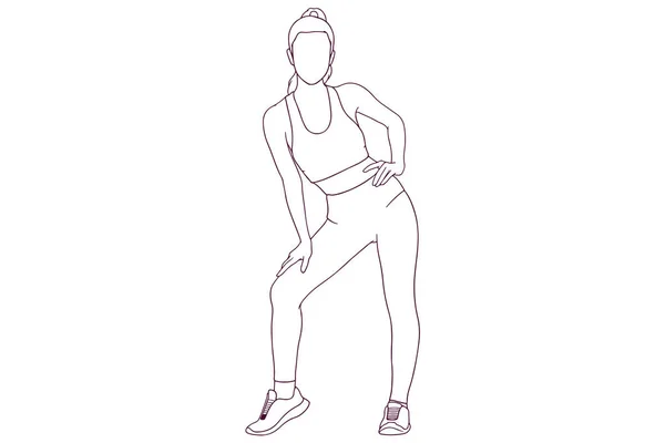 Fitness Flicka Poserar Handritad Stil Vektor Illustration — Stock vektor