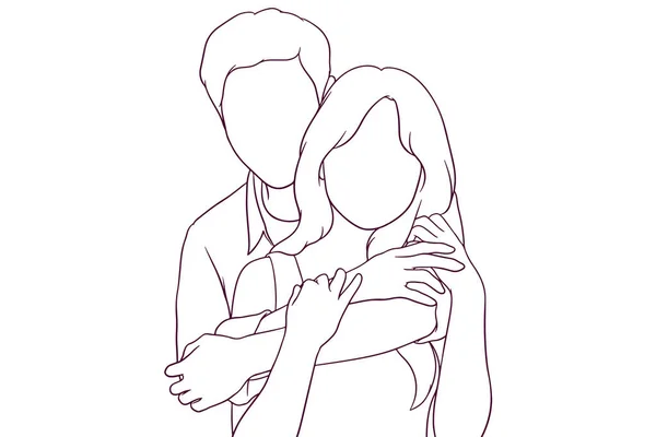 年轻夫妇拥抱手绘风格矢量插图 — 图库矢量图片