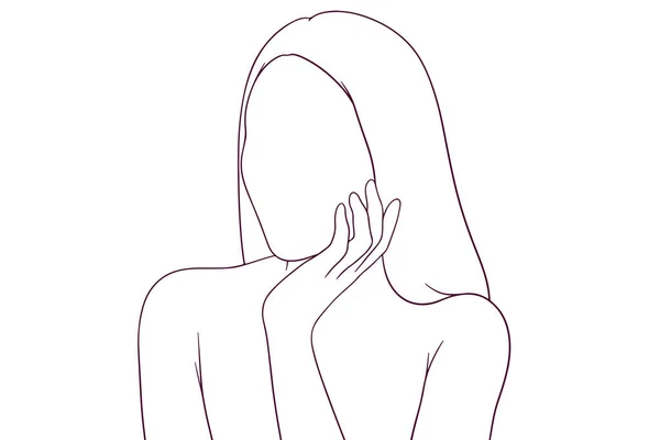 Mooi Meisje Poseren Hand Getrokken Stijl Vector Illustratie — Stockvector