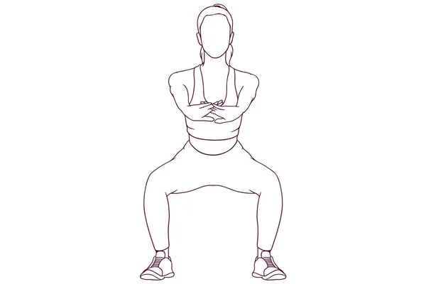 Fitness Flicka Stretching Hand Dras Stil Vektor Illustration — Stock vektor