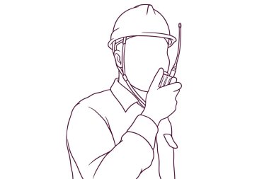 Radyo el çizimi biçim çizimi illüstrasyonunda konuşan mühendis