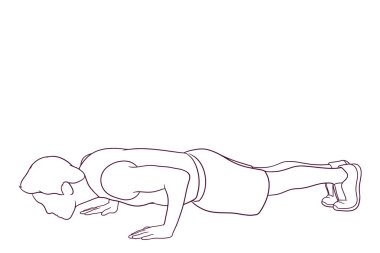 Şınav çeken genç bir atletik. el çizimi biçim vektör illüstrasyonu