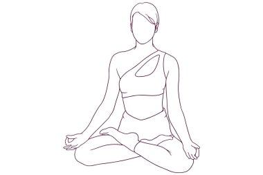 Yoga yapan genç kız el çizimi stili vektör çizimi yapıyor.