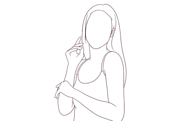 Menina Bonita Posando Mão Desenhada Estilo Vetor Ilustração — Vetor de Stock